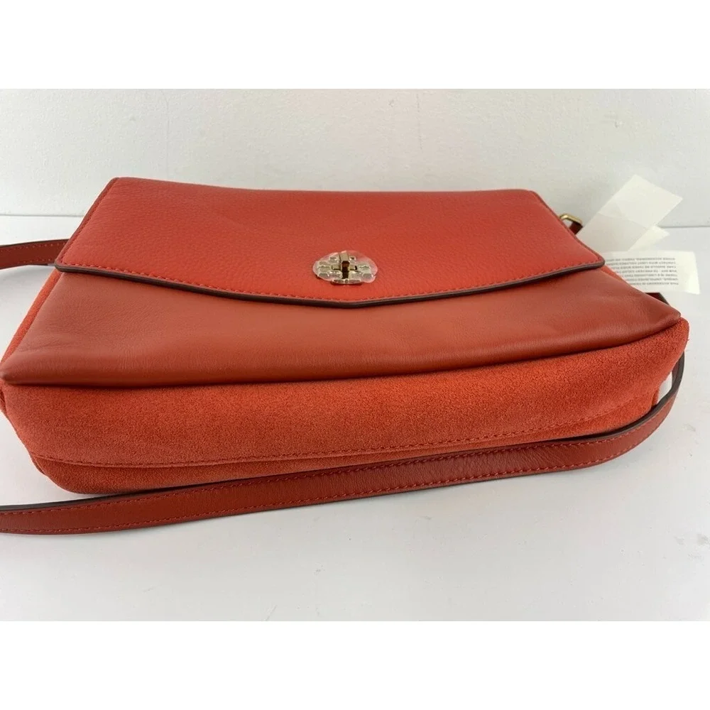 Tory Burch Kira Orange Mixed Material Double Strap Crossbody‎ Shoulder Bag NWT